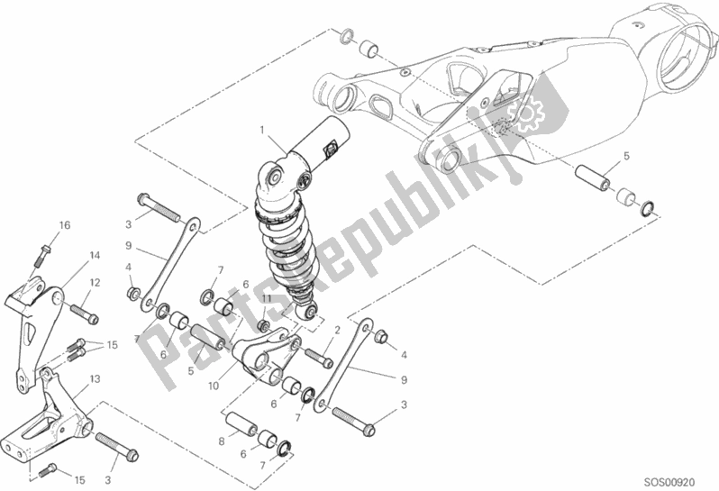 All parts for the Rear Shock Absorber of the Ducati Superbike Panigale V4 USA 1100 2019